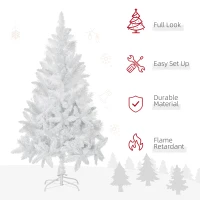 HOMCOM 5ft Artificial Christmas Tree with Pine Realistic Branches, Auto Open, for Indoor Decoration, White(m-4)