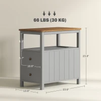 HOMCOM Side Table with Charging Station and USB Ports, Narrow End Table with Drawers, Shelf for Living Room, Gray(m-3)