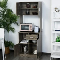 HOMCOM Kitchen Pantry Storage Cabinet with Microwave Stand, Buffet with Hutch, Door Cupboards, Drawer and Adjustable Shelves, Gray(m-8)