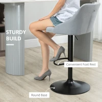 HOMCOM Counter Height Bar Stools Set of 2, Adjustable Bar Chair, Swivel Fabric Kitchen Stools with Back, Armrests and Footrest for Kitchen Counter and Dining Room, Light Grey(m-7)