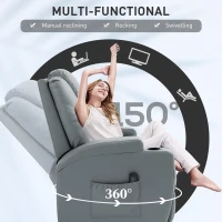 HOMCOM Massage Recliner Chair Leather Swivel Rocker Manual Reclining Chair with 8 Vibration Points, Cup Holders, Light Grey(m-5)