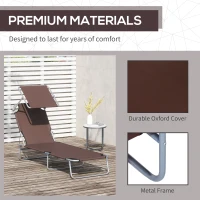 Outsunny Outdoor Lounge Chair, Adjustable Folding Chaise Lounge,  Tanning Chair with Sun Shade for Beach, Camping, Hiking, Backyard, Brown(m-5)