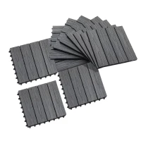Outsunny Interlocking Deck Tiles, Pack of 11 Outdoor Flooring Patio Tiles, 12" x 12", All Weather for Porch, Balcony, Backyard for a New Classic Look, Grey(m-11)