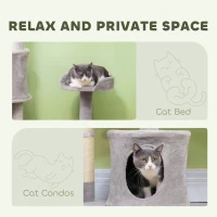PawHut 73.5" Cat Tree Tower with Scratching Posts, Condos, Bed, Multi-Level Platforms, Toy Balls, for Indoor Cats, Light Grey(m-5)