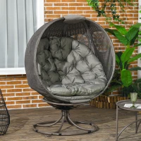 Outsunny Patio Egg Chair with Swivel Base, Foldable Basket Chair with Large Seat Cushion, Cup Holder for Indoor, Outdoor, Sand(m-8)