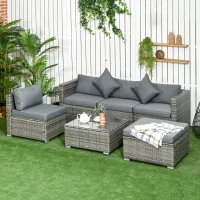 Outsunny 6 Pieces Outdoor PE Rattan Wicker Patio Furniture Sofa Set with Thick Cushions, Deluxe Garden Sectional Couch with Glass Top Table, Mixed Grey and Dark Grey(m-1)