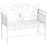 Outsunny 43" Garden Bench, Outdoor Patio Bench with Armrests, Metal Porch Bench for Backyard, Poolside, Lawn, Cream White(m-1)