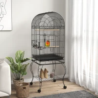PawHut Play Open Top Bird Cage 60" Parrot Cage for Cockatiel, Sun Conure with Rolling Stand, Removable Tray, Perches, Storage Shelf Black, 20.1" x 20.1"(m-8)