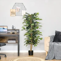 HOMCOM 5FT Artificial Ficus Tree, Fake Tree with Leaves, Faux Plant in Nursery Pot for Indoor Decoration(m-8)