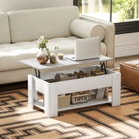 HOMCOM Lift Top Coffee Table with Hidden Storage Compartment and Open Shelf, Center Table for Living Room, White(m-1)