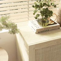 HOMCOM Boho Sideboard Buffet Cabinet with 3 Rattan Doors, Kitchen Cabinet with Adjustable Shelves, Natural(m-10)