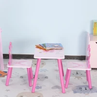Qaba 3-Piece Set Kids Wooden Table Chair with Crown Pattern Easy to Clean Gift for Girls Toddlers Age 2-4 Years Old Pink(m-10)
