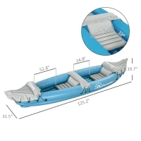 Outsunny K2 Kayak, 2 Person Inflatable Kayak, Includes Paddles, Aluminum Oars, Repair Kit, Portable Tandem Blow Up Boat, Blue(m-3)