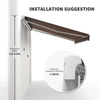 Outsunny 12' x 8' Retractable Patio Awning Sunshade Shelter w/ Manual Crank Handle UV & Water-Resistant for Deck Balcony Coffee(m-7)