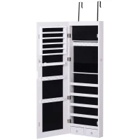 HOMCOM Mirror Jewellery Cabinet Armoire with LED Lights and 2 Keys, Wall Door Mounted Jewellery Organizer, Lockable Full-length Mirror, Wood Grain Grey(m-11)
