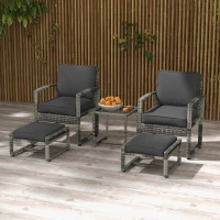 Outsunny 5 Pieces Patio Furniture Set with Armchair, Stool, Table, Cushions, Outdoor Wicker Conversation Sofa Set for Garden(m-8)