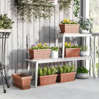 Outsunny 7 Pack 15.7" Plastic Flower Planters with Drainage Holes and Trays, Plant Pots for Indoor Outdoor Plants, Brown(m-8)