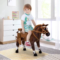 Qaba Standing Ride on Horse, Plush Pony Toy for Kids with Neighing Sound, Soft Padding, for Cowboy Cowgirl Aged 3-8 Years Old, Brown(m-1)