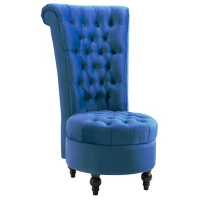 HOMCOM Retro High Back Armless Royal Accent Chair Fabric Upholstered Tufted Seat for Living Room, Dining Room and Bedroom, Blue(m-11)