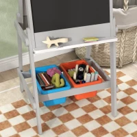 Qaba Easel for Kids, Art Easel w/ Paper Roll, Double Sided Whiteboard & Chalkboard with 2 Storage Boxes(m-8)