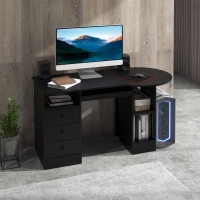 HOMCOM Computer Desk with Storage, Home Office Laptop Table with Shelves and Drawers, Modern Workstation Desk with Keyboard Tray for Study, Living Room, Black