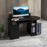 HOMCOM Computer Desk with Storage, Home Office Laptop Table with Shelves and Drawers, Modern Workstation Desk with Keyboard Tray for Study, Living Room, Black(m-1)