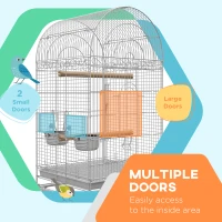 PawHut Play Open Top Bird Cage 60" Parrot Cage for Cockatiel, Sun Conure with Rolling Stand, Removable Tray, Perches, Storage Shelf White, 20.1" x 20.1"(m-4)