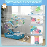 PawHut 6 Tier Hamster Cage w/ Tunnels and Tubes, Hut, Wheel, Food Dish, Water Bottle, Ramps, for Dwarf & Gerbil, Light Blue(m-6)