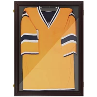 HOMCOM 26" x 35" Shadow Box Frame, UV-Resistant Jersey Display Case with T-shirt Hanger and 2 Keys, Brown(m-1)