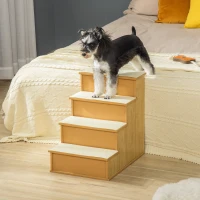 PawHut Dog Steps Pet Stairs for Bed Cat Ladder for Couch with Non-Slip Carpet, 15.7" x 23.2" x 21.3", Natural Wood(m-7)