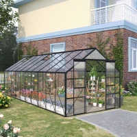 Outsunny 20' x 8' Aluminum Greenhouse Polycarbonate Walk-in Garden Greenhouse Kit with Adjustable Roof Vent, Rain Gutter and Sliding Door for Winter, Clear(m-10)