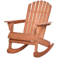 Outsunny Wooden Adirondack Rocking Muskoka Chair with Slatted Wooden Design, Fanned Back and Classic Rustic Style, Teak(m-11)