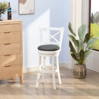 HOMCOM Traditional Bar Height Bar Stool, 31 Inch Seat Height Barstool, Swivel PU Leather Upholstered Chair, with Cross Back and Rubberwood Frame, Set of 3, Cream White(m-10)