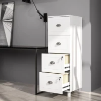 HOMCOM 4 Drawer File Cabinet with Lock, Office Filing Cabinet, A4 Letter Size, Hanging File Folders, White(m-9)