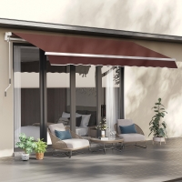 Outsunny 12' x 8' Retractable Patio Awning Sunshade Shelter w/ Manual Crank Handle UV & Water-Resistant for Deck Balcony Coffee