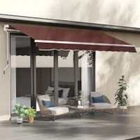 Outsunny 12' x 8' Retractable Patio Awning Sunshade Shelter w/ Manual Crank Handle UV & Water-Resistant for Deck Balcony Coffee(m-1)