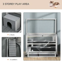 PawHut 3 Tier Wooden Hamster Cage with Wheels for Dwarf Hamster, Light Grey(m-5)