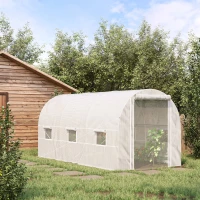Outsunny 14.6' x 6.6' x 6.6' Walk-In Tunnel Greenhouse, Large Garden Hot House Kit with 6 Roll-up Windows & Roll Up Door, Steel Frame, White(m-2)