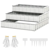 Outsunny 3 Tier Raised Garden Bed Outdoor Metal Patio Planter Box with Gloves,  4' x 4' x 2' for Backyard, Patio to Grow Vegetables, Herbs, and Flowers, White(m-11)