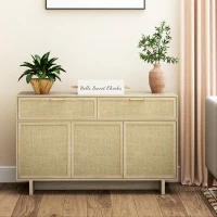 HOMCOM Boho Kitchen Sideboard Buffet Cabinet with Hinge Doors, Drawers and Adjustable Shelf for Living Room, Natural Wood(m-8)