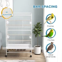 PawHut 52" Large Rolling Steel Bird Cage Bird House with Rolling Stand, Storage Shelf, Wood Perch, Food Container, Grey(m-6)