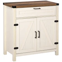 HOMCOM Farmhouse Kitchen Storage Cabinet, Sideboard Buffet Cabinet with 2 Rustic Barn Doors and Drawer, White(m-2)
