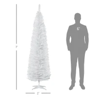 HOMCOM 7' Artificial Pencil Christmas Tree, Slim Xmas Tree with 499 Realistic Branch Tips and Plastic Stand, White(m-3)