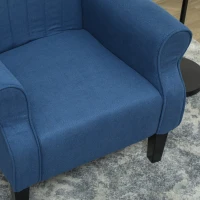 HOMCOM Fabric Armchair, Modern Accent Chair with Wood Legs for Living Room, Bedroom, Home Office, Dark Blue(m-10)