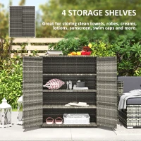 Outsunny Rattan Wicker Outdoor Storage Cabinet with 4 Shelves and 2 Doors for Garden Pool Towel Storage, Mixed Gray(m-4)