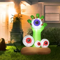 HOMCOM 4ft Halloween Inflatables Outdoor Decorations Monster Hand Grasping Bloodshot Eyeballs, Blow Up LED Yard Decor for Garden, Lawn, Party, Holiday, Waterproof(m-10)