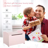 Qaba Kids Toy Chest Wooden Toy Storage Organizer Chest Box with Magnetic Hinge, Large Storage Space, & Groove Handle, Pink(m-4)