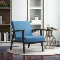 HOMCOM Mid-Century Modern Accent Chair Retro Fabric Armchair Wooden Arm Upholstered Lounge Chair for Living Room Blue(m-1)