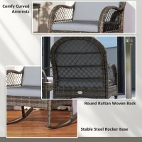 Outsunny 2 Pieces Wicker Rocking Patio Chairs, Indoor Outdoor Rocking Chair Set with Cushions and Armrests for Porch, Grey(m-7)