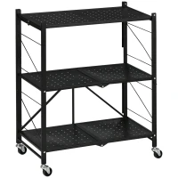 HOMCOM 3 Tier Utility Cart, Kitchen Rolling Cart with Lockable Wheels, Multifunctional Storage Shelves for Living Room, Black(m-11)